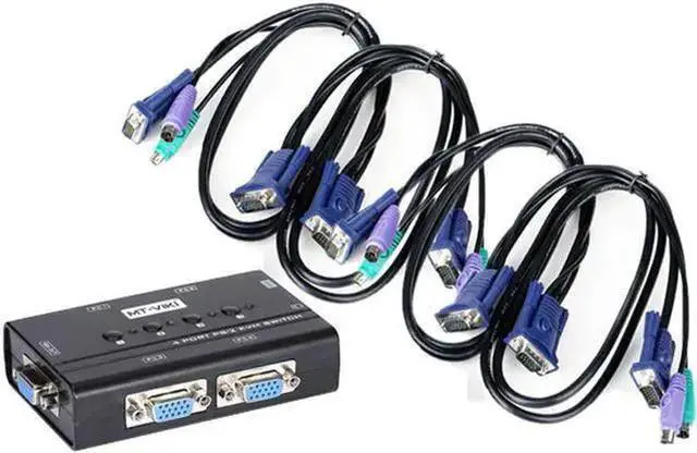 Main image of S-Video Cable WISDUM 4 Port VGA KVM Switch PS/2 Mouse Keyboard Console Manual Button Press Select With Cable High Resolution 460SL