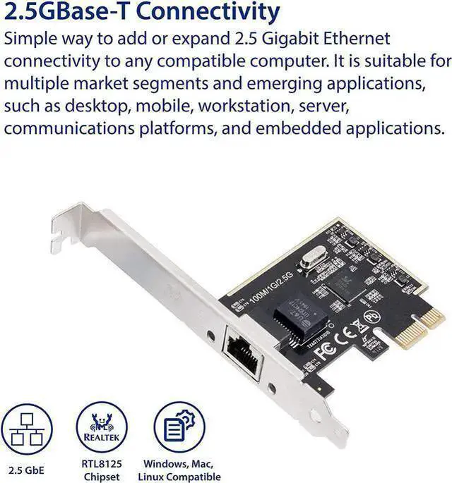 Alt view image 2 of 6 - NIC Card WISDUM 2.5 Gigabit Ethernet PCI Express PCI-E Network Interface Card 10/100/1000/25000 Mbps RJ45 LAN SI-PEX24059