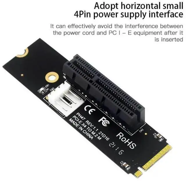 Alt view image 2 of 2 - S-Video Cable WISDUM NGFF M.2 To PCI-E 4X Riser Card M2 M Key To PCIe X4 Adapter With LED Indicator SATA Power