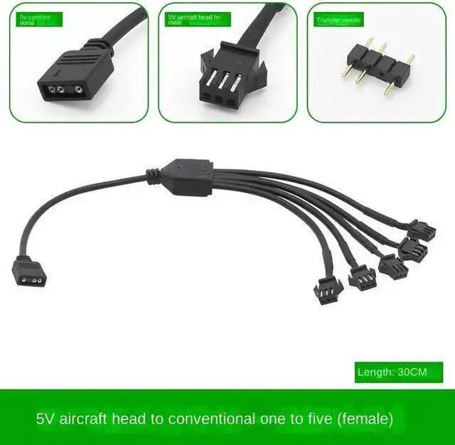 Main image of Power Cable WISDUM 5V 3PIN 1 to 5 Computer motherboard Splitter Convert Cable SM3P RGB fan adapter Female connector(Female 3pin 1 to 5)