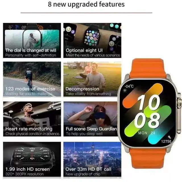 Alt view image 6 of 6 - Gadget WISDUM New Watch 10 Ultra Smart Watch 49mm 2024 New NFC Men Women T900 Ultra - Gray
