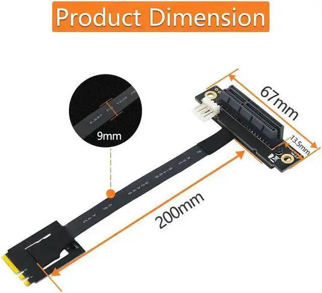 Alt view image 5 of 6 - Power Cable WISDUM PCIE Riser Cable 270 Degree M2 NGFF Key A-E To PCI-E 4X Adapter Converter 4P FDD Power Connector Riser for PCI-E Tester Extender