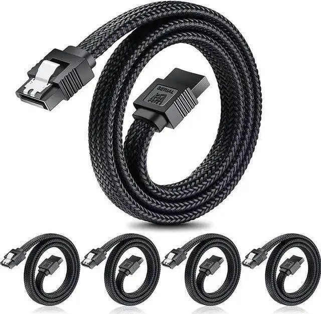 Main image of SATA Cable WISDUM SATA III Cable Electop 6Gbps Straight HDD SDD Data Cable SATA 3.0 Nylon Braided Cable with Locking Latch for SATA HDD SSD CD Driver CD Writer(20 Inch Black 5 Pack)