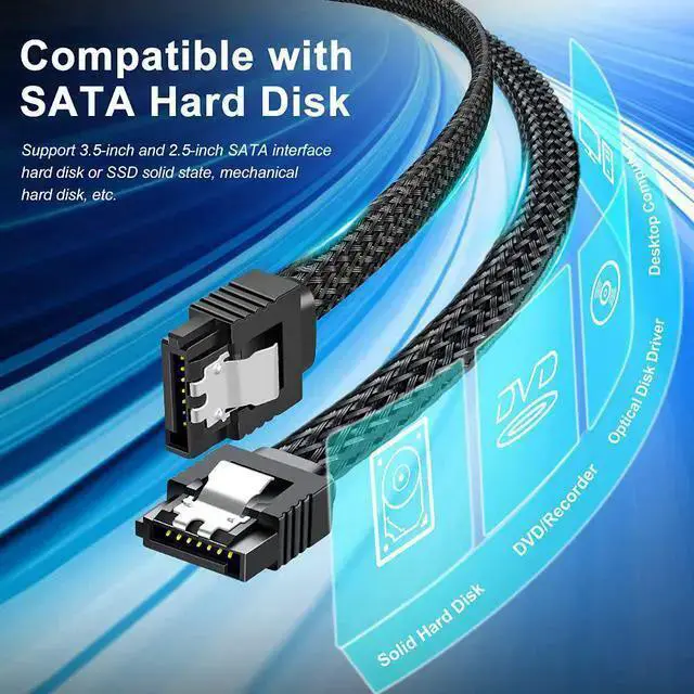 Alt view image 2 of 7 - SATA Cable WISDUM SATA III Cable Electop 6Gbps Straight HDD SDD Data Cable SATA 3.0 Nylon Braided Cable with Locking Latch for SATA HDD SSD CD Driver CD Writer(20 Inch Black 5 Pack)