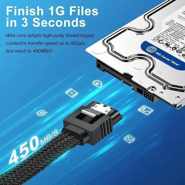 Alt view image 4 of 7 - SATA Cable WISDUM SATA III Cable Electop 6Gbps Straight HDD SDD Data Cable SATA 3.0 Nylon Braided Cable with Locking Latch for SATA HDD SSD CD Driver CD Writer(20 Inch Black 5 Pack)