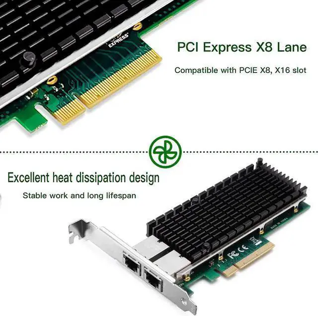 Alt view image 3 of 7 - NIC Card WISDUM 10Gb Ethernet NIC with X540-BT2 Controller, 10G PCI-E Network Card Compare to X540-T2 Converged Network Adapter, Dual RJ45 Copper Ports, PCI Express X8