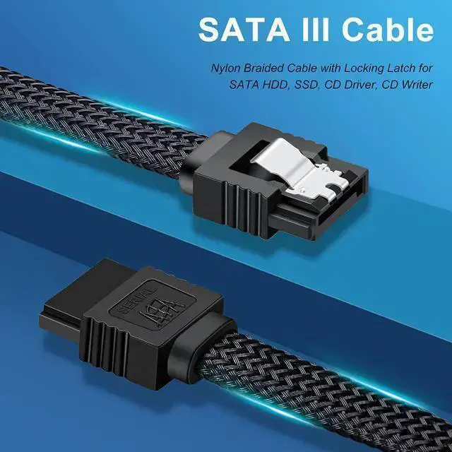 Alt view image 7 of 7 - SATA Cable WISDUM SATA III Cable Electop 6Gbps Straight HDD SDD Data Cable SATA 3.0 Nylon Braided Cable with Locking Latch for SATA HDD SSD CD Driver CD Writer(20 Inch Black 5 Pack)