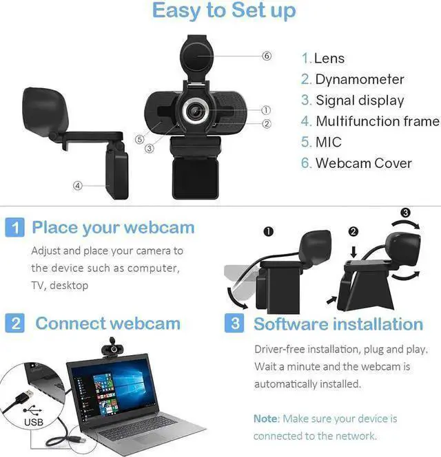 Alt view image 2 of 7 - WISDUM New USB HD 1080P Computer Camera With Lens Dust Cover Webcam For Webcast Video Conference