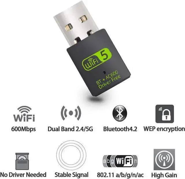 Alt view image 2 of 7 - Wireless Adapter WISDUM USB WiFi Bluetooth Adapter 600Mbps Dual Band 2.4/5Ghz Wireless Network External Receiver Mini WiFi Dongle for PC/Laptop/Desktop