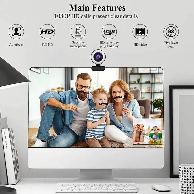 Alt view image 2 of 7 - WISDUM Aibesy 1080P Full HD Webcam AF Web Camera Built in Adjustable Ring Light Auto Focus Microphone USB Computer Camera Plug and Play for PC Desktop Laptop Video Calling Conferencing Live
