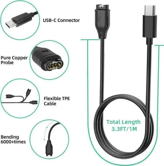 Alt view image 4 of 7 - USB Cable WISDUM USB C Charger Compatible with Garmin Watch Charger, 2 Pack Data Sync Charging Cable for Garmin Fenix 7 7S 7X, Fenix 6 6S 6X, Fenix 5 5S 5X Plus, Forerunner 965 945 245 45, Instinct