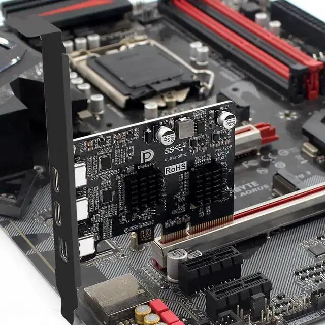 Alt view image 3 of 7 - WISDUM PCI-E Express 4x & Mini Displayport 1.4 Input to Dual 10Gbps USB 3.1 Type-C USB-C & 4K 60hz Output Desktop Graphics Expansion Card Adapter ASM3142