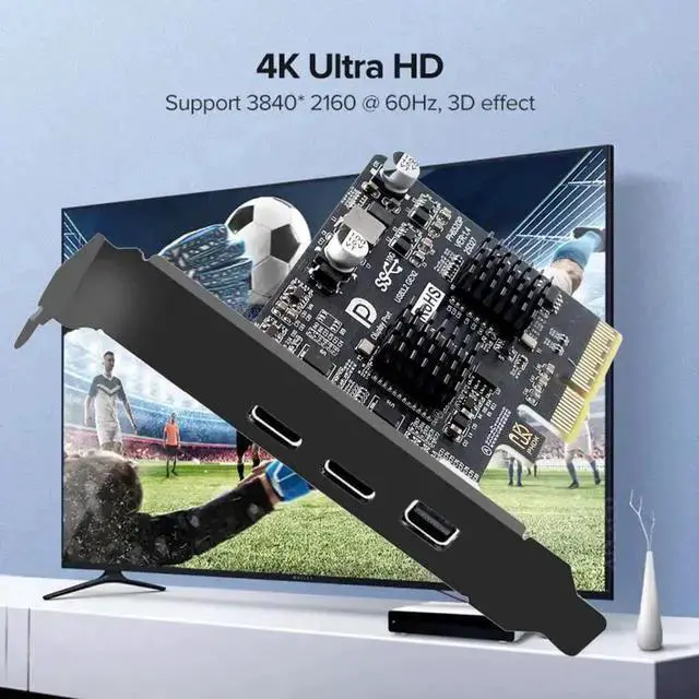 Alt view image 5 of 7 - WISDUM PCI-E Express 4x & Mini Displayport 1.4 Input to Dual 10Gbps USB 3.1 Type-C USB-C & 4K 60hz Output Desktop Graphics Expansion Card Adapter ASM3142