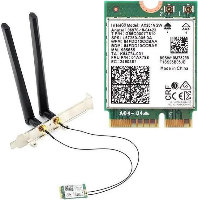 Main image of Wireless Adapter WISDUM 2.4Gbps Dual Band 802.11ax/ac Wi-Fi 6 AX201 Bluetooth 5.0 Wireless Desktop Adapter Kit NGFF CNVio2 Wifi Card AX201NGW Antenna