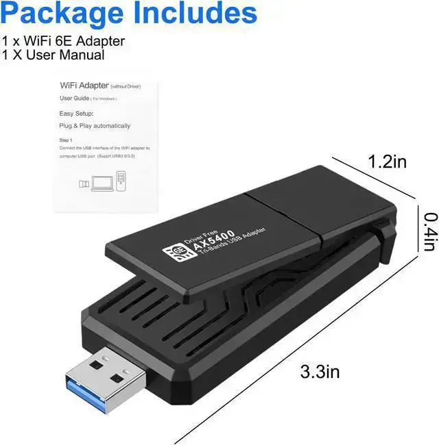 Alt view image 7 of 7 - Wireless Adapter WISDUM AX5400 802.11AX WiFi 6E USB 3.0 WiFi Adapter - for PC Laptop Tri Band 6GHz/5GHz/2.4GHz, WPA3, Wireless USB WiFi Dongle Network Adapter,Only Compatible with Windows 11/10, Drive