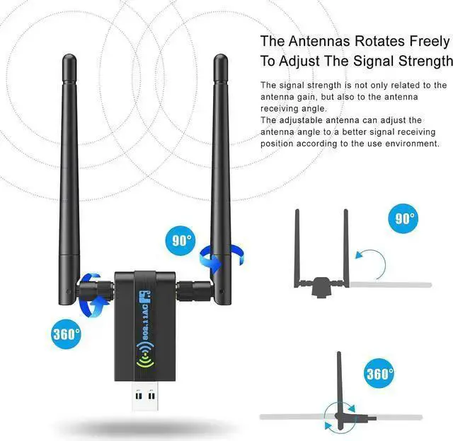 Alt view image 6 of 6 - WISDUM Wireless USB WiFi Adapter for PC: 1300Mbps WiFi USB, 802.11AC WiFi Adapter for Desktop PC, Dual Band WiFi Dongle Wireless Adapter for WIN7 8 10 11 XP MAC Linux, USB Computer Network Adapters