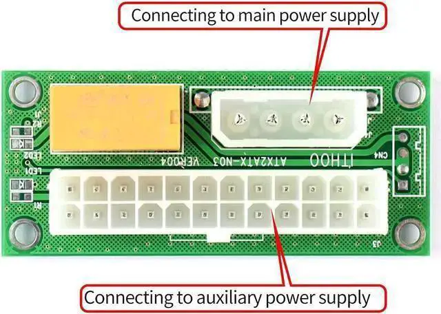 Alt view image 2 of 4 - WISDUM 2-Pack Add2psu ATX 24 Pin to Molex 4Pin Connector for 2 PSU Adapter Power Supply Sync Starter Extender Cable Card for BTC Miner Machine