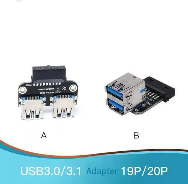 Alt view image 2 of 7 - WISDUM 20Pin to Dual USB3.0 Adapter Connverter Desktop Motherboard 19 Pin/20P Header to 2 Ports USB 3.0 A Female Connector Card Reader (Vertical Version)
