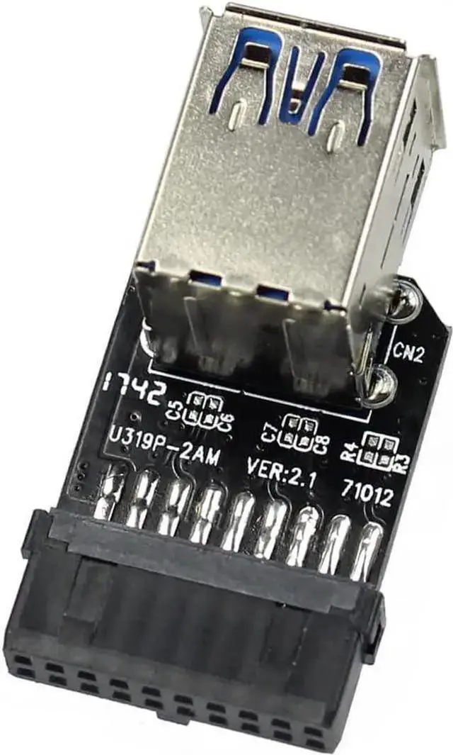 Alt view image 4 of 7 - WISDUM 20Pin to Dual USB3.0 Adapter Connverter Desktop Motherboard 19 Pin/20P Header to 2 Ports USB 3.0 A Female Connector Card Reader (Vertical Version)