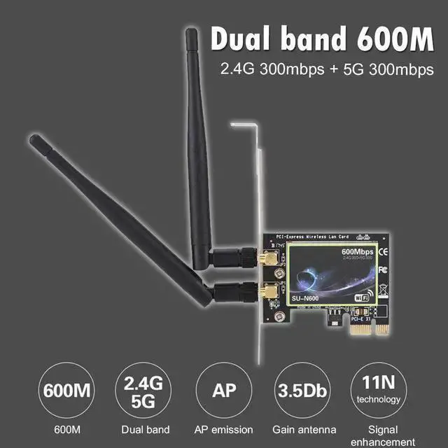 Alt view image 4 of 5 - Wireless Adapter WISDUM PCI Wifi Adapter Dual Band 600Mbps PCI-E Wireless Network Card 2.4G/5GHz PCI Express Ethernet WiFi Adapter
