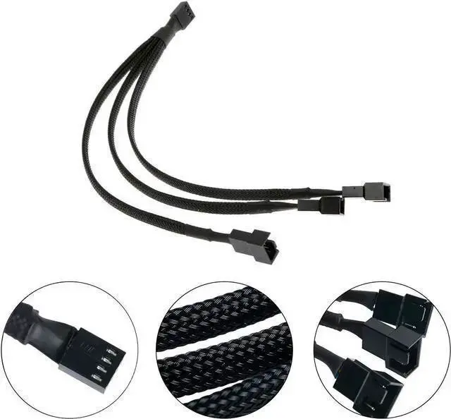 Alt view image 4 of 4 - WISDUM PWM Fan Splitter Cable 4 Pin Black Sleeved Case Fan Splitter Cable 1 to 3 Converter Braided Y Splitter Computer PC Fan Extension Power Cable 10.5 Inches (1 Pack)