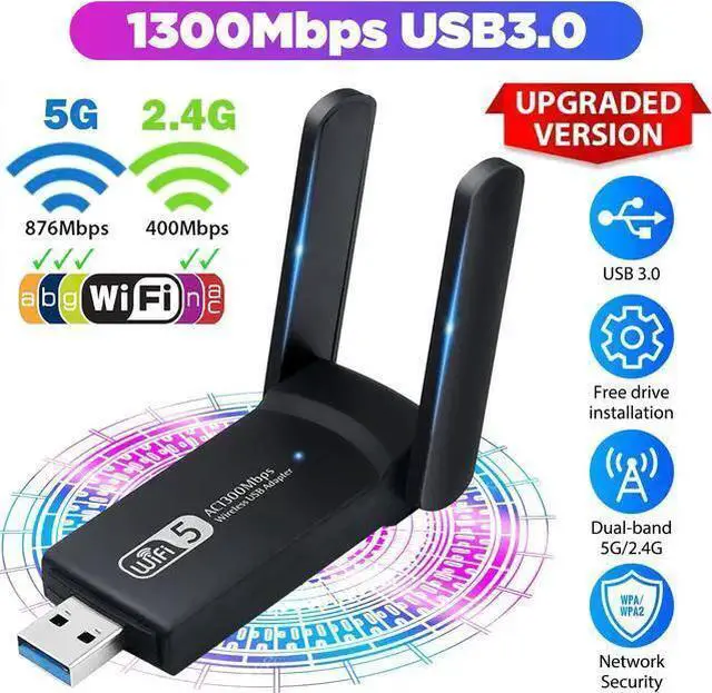 Main image of Wireless Adapter WISDUM 1300Mbps Long Range USB WiFi Adapter for PC Desktop Laptop