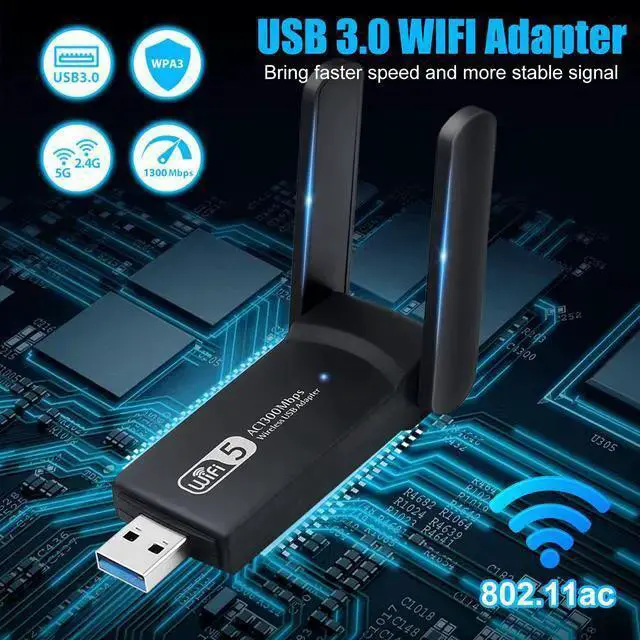 Alt view image 2 of 6 - Wireless Adapter WISDUM 1300Mbps Long Range USB WiFi Adapter for PC Desktop Laptop
