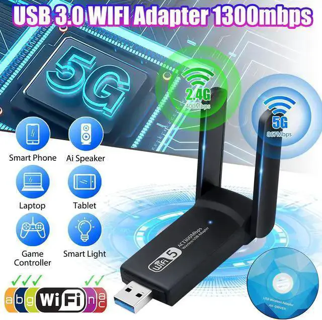 Alt view image 4 of 6 - Wireless Adapter WISDUM 1300Mbps Long Range USB WiFi Adapter for PC Desktop Laptop