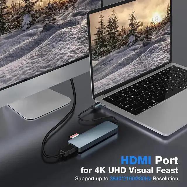 Alt view image 5 of 7 - Gadget WISDUM 6 in 1 USB C to HDMI Adapter 4K@30Hz with 100W PD Charging, USB 3.0, USB 2.0, SD/TF Card Reader Compatible with Mac M1, M2, M3, , 15 Pro/Pro Max, More Type C Devices
