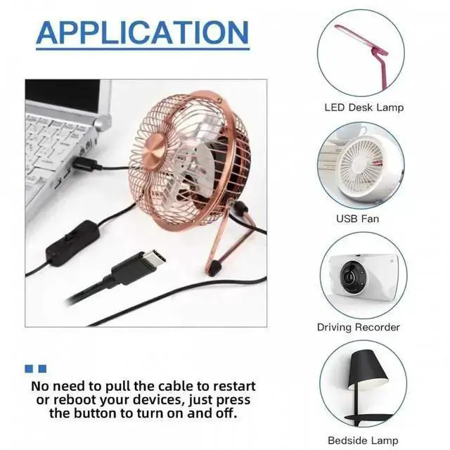 Alt view image 3 of 7 - USB Cable WISDUM Type-C USB2.0 to Type-A Cable with On Off Power Switch Button USB-C for DC 5V Desk Lamp Fan Camera