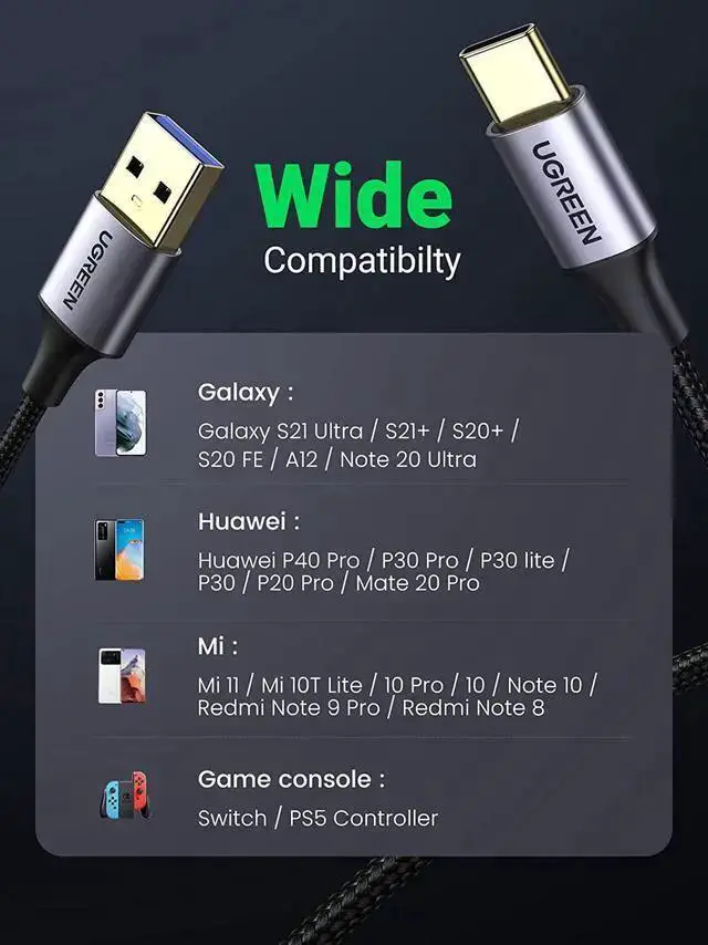 Alt view image 4 of 7 - USB Cable WISDUM USB C Cable 3.0 Fast Charging - USB A to USB C Cable 5Gbps Fast Data Transfer Nylon Braided Type C Charger Cord Compatible with Galaxy S21 S20 Note 20 V30 G6 Mini 6 Switch 3FT