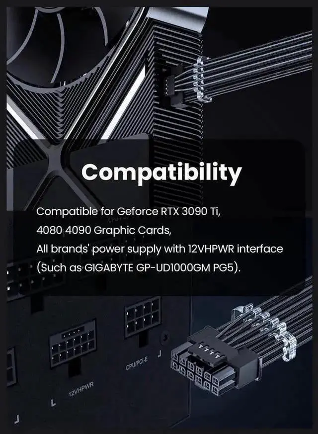 Alt view image 3 of 7 - WISDUM PCIe 5.1 16Pin GPU Power Cable - 70cm 12V-2x6 PSU Sleeved Cable 600W Male to Male 12VHPWR for Geforce RTX 5090 5080 5070ti 3090Ti 4070 Ti 4080 4090 5070 to ATX 3.1 Modular PSU (Black)