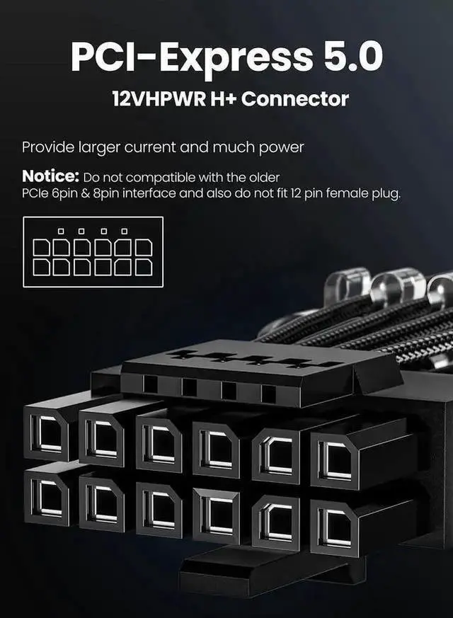 Alt view image 5 of 7 - WISDUM PCIe 5.1 16Pin GPU Power Cable - 70cm 12V-2x6 PSU Sleeved Cable 600W Male to Male 12VHPWR for Geforce RTX 5090 5080 5070ti 3090Ti 4070 Ti 4080 4090 5070 to ATX 3.1 Modular PSU (Black)