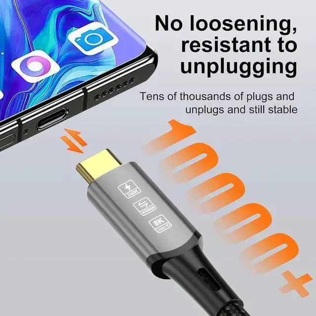 Alt view image 6 of 7 - USB Cable WISDUM USB4 Cable, with Thunderbolt 4, 240 W Charging, 40 Gbps Data Cable, 8K @ 60Hz 4K120Hz HDR, PD3.1, USB C to USB C Cable, for Hub, Dock , M1 M2, M3, Mac Studio SSD, Laptops, Monitor, 6.
