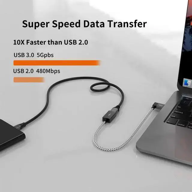 Alt view image 2 of 6 - USB Cable WISDUM 1 FT USB 3.0 Extension Cable, Left Angle USB 3.0 Male to Female Extender Cord, 90 Degree USB 3.0 Adapter, for Oculus VR, , , Keyboard, Space Gray Aluminum