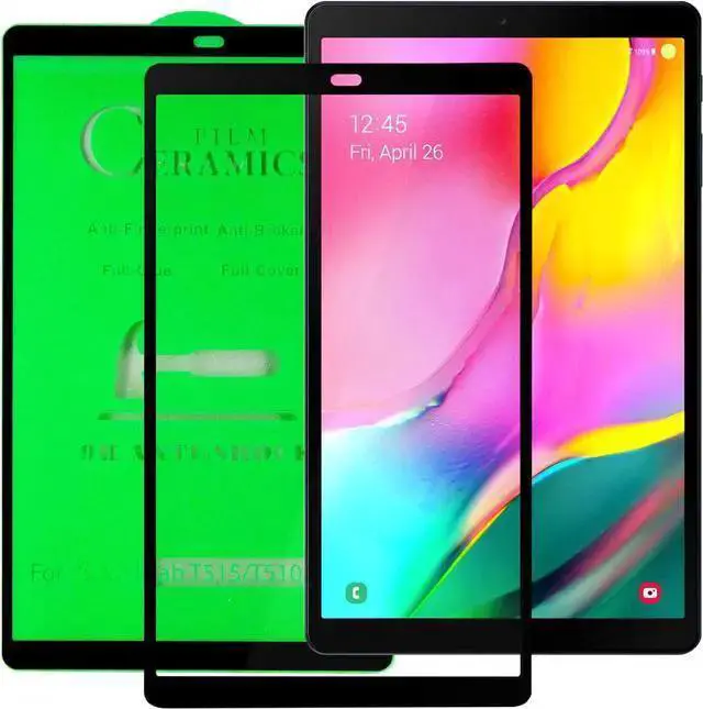 Alt view image 2 of 3 - WISDUM Shockproof Case Full-Body Heavy Duty Cover Stand with Shatterproof Ceramic Screen Protector for Galaxy Tab A 10.1 2019 T510 T515 (Black)