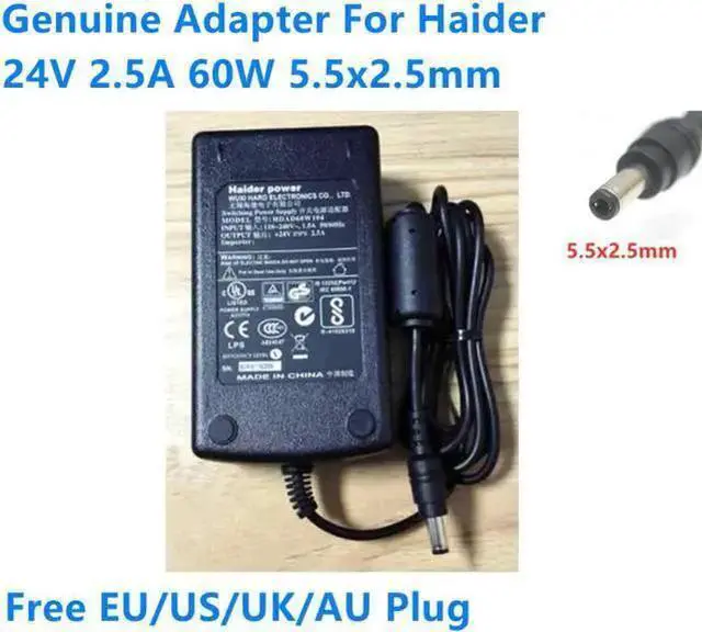 Main image of WISDUM 24V 2.5A 60W 5.5x2.5mm HDAD60W104 AC Adapter For Haider Power Supply Charger