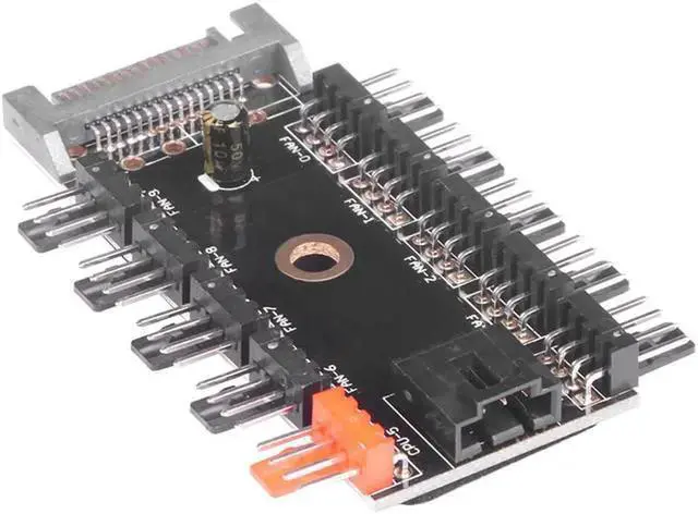 Alt view image 3 of 3 - WISDUM 10 Ports Chassis Fan Hub CPU Cooling HUB 12V 4 Pin Fan Controller 1 Female to 10 Male PWM Fan Hub SATA Adapter For Desktop PC