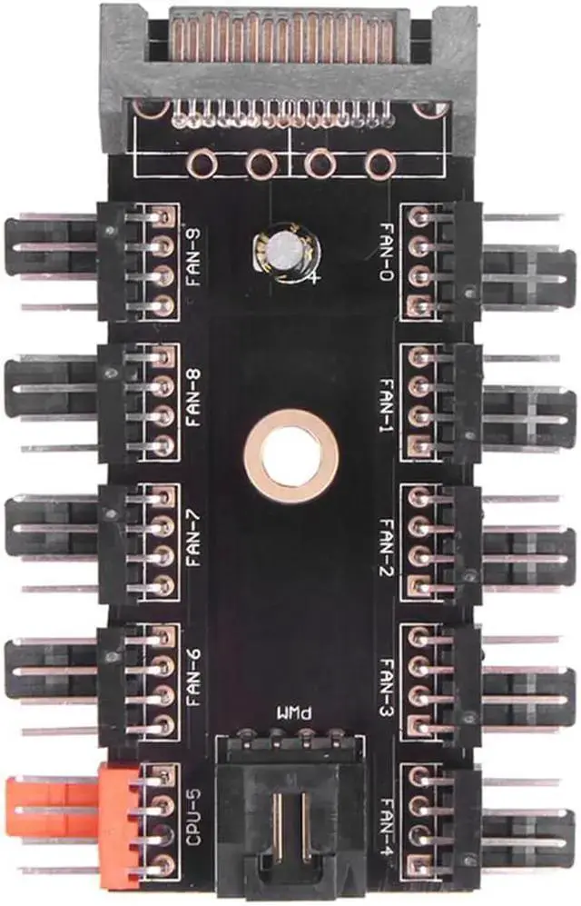 Alt view image 2 of 3 - WISDUM 10 Ports Chassis Fan Hub CPU Cooling HUB 12V 4 Pin Fan Controller 1 Female to 10 Male PWM Fan Hub SATA Adapter For Desktop PC