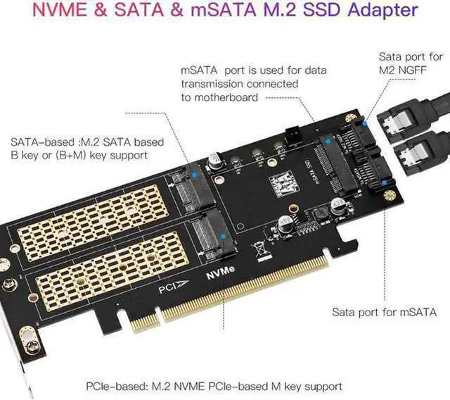 Alt view image 2 of 3 - WISDUM 3 in 1 NGFF and MSATA SSD Adapter Card,M.2 NVME to PCIE/M.2 SATA SSD to SATA III/MSATA to SATA Adapter for 2280/2260
