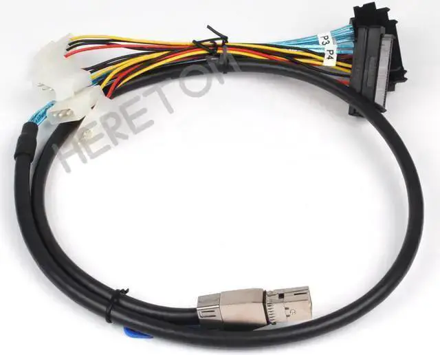 Alt view image 2 of 3 - Gadget WISDUM Mini SAS HD (SFF-8644) to 4xSAS 29 Pin Female(SFF-8482) Mini-sas 8644 to 4 8482 With 4 Pin Power Cable 1M /100CM
