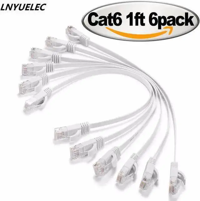 Main image of Gadget WISDUM 6PacK Flat Internet Network Cable Cat6 Computer Cable short Cat6 Ethernet Patch Lan Cable With Snagless Rj45 Connectors 1 Feet