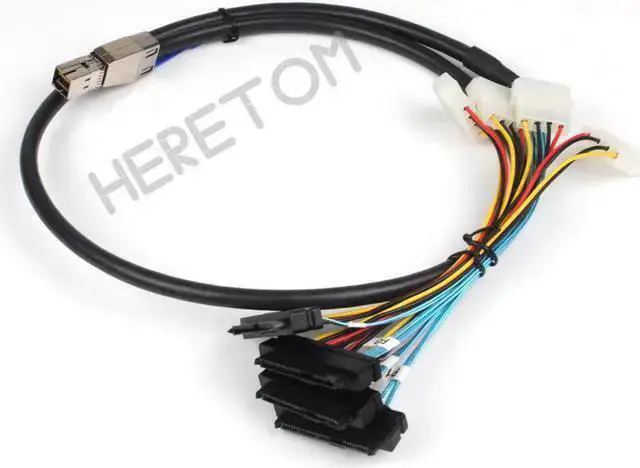 Alt view image 3 of 3 - Gadget WISDUM Mini SAS HD (SFF-8644) to 4xSAS 29 Pin Female(SFF-8482) Mini-sas 8644 to 4 8482 With 4 Pin Power Cable 1M /100CM