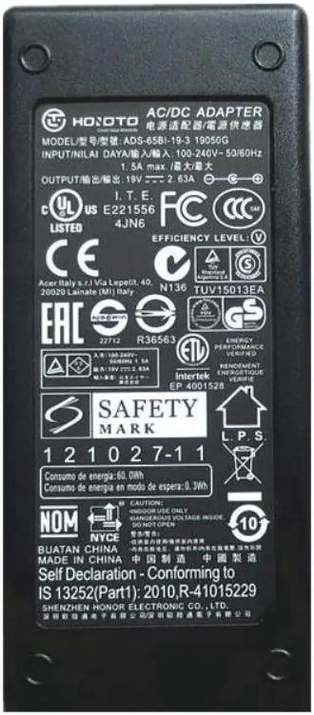Alt view image 2 of 2 - Gadget WISDUM 19V 2.63A 50W 5.5x1.7mm ADS-65BI-19-3 Power Supply AC Adapter Charger For APD DA-50F19 ACER 2711X 2511X LED MONITOR