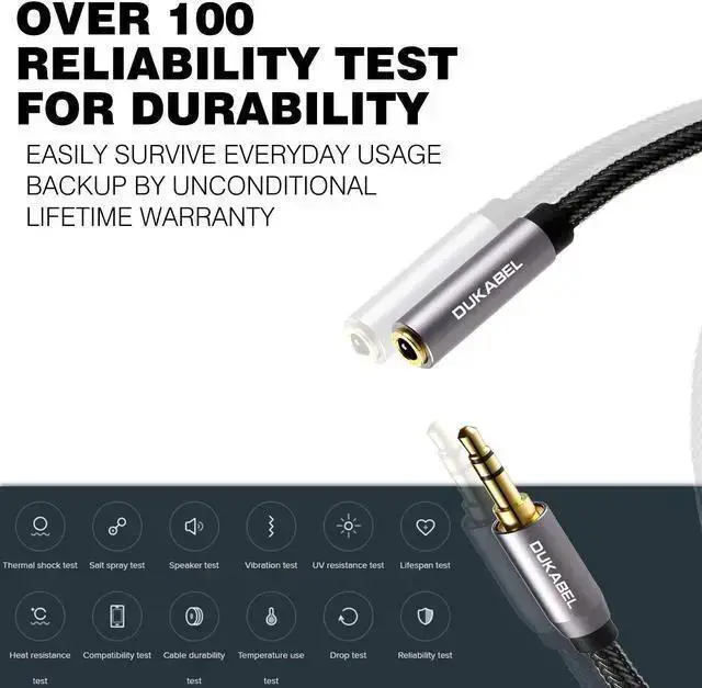 Alt view image 4 of 7 - WISDUM Headphone Extension Cable 3.5mm Male to Female Stereo Audio Cable Lossless Audio Sound Premium Audio Cord Extension Cable Gold Plated Jack & Strong Nylon Braided - Top Series (4ft/1.2m)