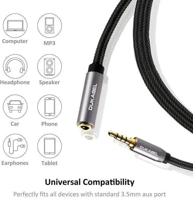 Alt view image 5 of 7 - WISDUM Headphone Extension Cable 3.5mm Male to Female Stereo Audio Cable Lossless Audio Sound Premium Audio Cord Extension Cable Gold Plated Jack & Strong Nylon Braided - Top Series (4ft/1.2m)