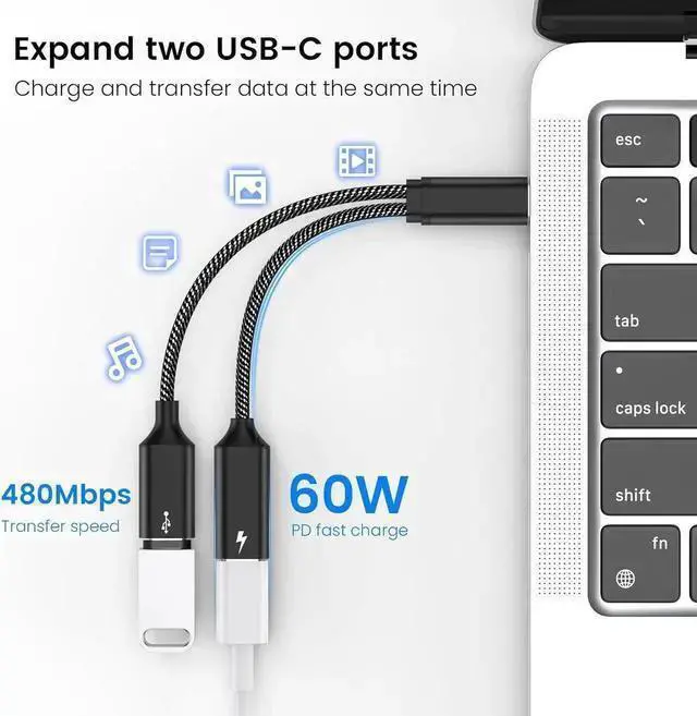Alt view image 4 of 6 - WISDUM USB C Splitter USB C to USB C Female Adapter USB Y Splitter Cable(NOT for Monitor)USB C Male to 2USB-C Female Cord Double USB C Port Hub USB C Charging Split Adapter for Mac One PS5 Laptop