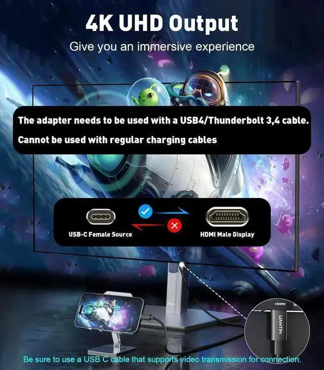 Alt view image 2 of 7 - WISDUM USB C Female to HDMI Male Adapter | 4K 60Hz Uni-Directional USB Type C 3.1 Source to HDMI Monitor Converter USB C Adapter for USB4/Thunderbolt 3 4 Cable - Not HDMI to USB C
