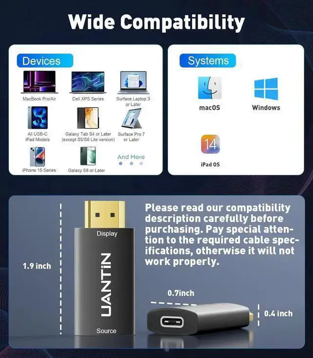 Alt view image 7 of 7 - WISDUM USB C Female to HDMI Male Adapter | 4K 60Hz Uni-Directional USB Type C 3.1 Source to HDMI Monitor Converter USB C Adapter for USB4/Thunderbolt 3 4 Cable - Not HDMI to USB C