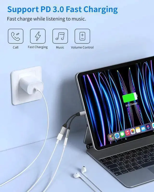 Alt view image 2 of 7 - WISDUM USB C to 3.5mm Audio Adapter Aux to USB C Headphone and Charger Adapter 2-in-1 USB C Splitter with PD 60W Fast Charging Compatible with 15 Plus Pro Max Galaxy Note Pro Pixel -Silver